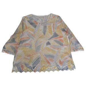 Alfred Dunner Women's  Isn't It Romantic Floral Mesh 3/4 Sleeve Top Plus Size 1X